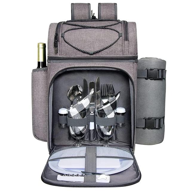 Hap Tim Picnic Basket for 2, 2 Person Picnic Backpack with Wine Holder, Fleece Blanket, Cutlery Set,Perfect for Beach, Day Travel, Hiking, Camping, BBQs, Family or Wedding Gifts (36083-G)