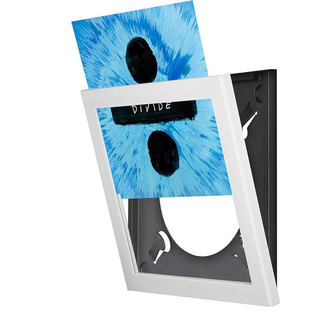 Show & Listen – Vinyl Record Frame White | Flip‑Open Mechanism for 12″ LP Album Covers | Wall‑Mounted Music‑Room Display