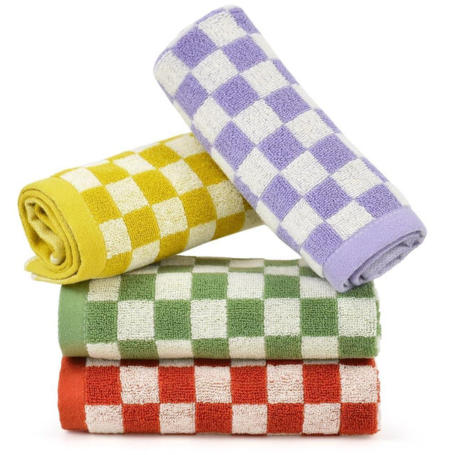 Cotton Wash Cloths Checkered 4 Pack 4 Colors - Bathroom Washcloths for Face Body, 13 x 13 Inches Daily Cleansing Towels