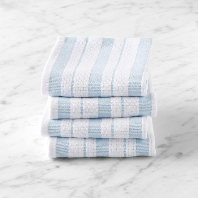 Williams Sonoma Classic Stripe Dishcloths, Set of 4, Ice Water Blue