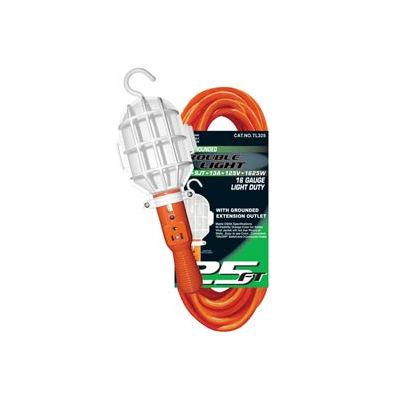 U.S. Wire TL325 25 Ft. Orange Trouble Light W/Grounded Outlet & Plastic Bulb Cage, 16/3 Ga.