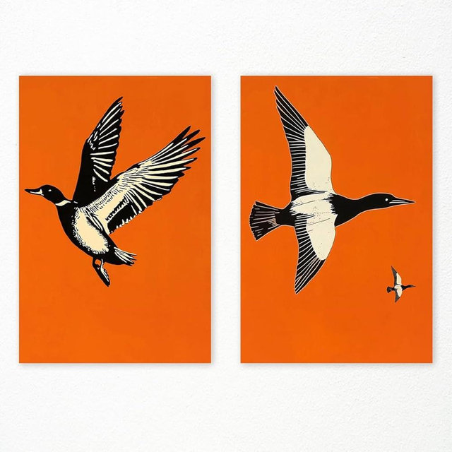 Neejaold Ducks Hunting Canvas Wall Art, Mallard Duck Nursery Animal Poster, Set of 2 Red Outdoor Wildlife Pictures Wall Decor, Rustic Cabin Lodges Painting Gift for Nature Enthusiasts 8x12in Unframed