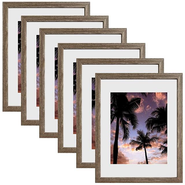 11x14 Picture Frames Display Pictures 8x10 With mat or 11x14 Prints Without Mat,Wall Mounting, Grey, 6PCS