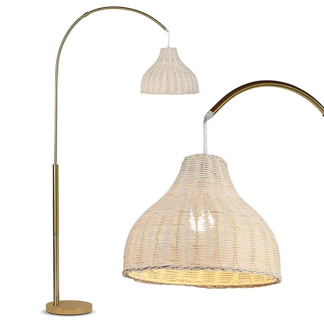 Brightech Lark Arc Lamp for Living Rooms & Offices, Floor Lamp with Unique Hanging Wicker Shade, Standing Lamp for Bedroom Reading, Tall Lamp Matches Boho and Other Living Room Decor