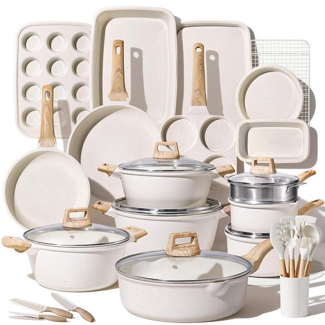 CAROTE 44pcs Pots and Pan Set Nonstick, Cookware Sets, Cooking Set Non Stick, Induction Cook Ware with Bakeware Set, Kitchen Knife Set