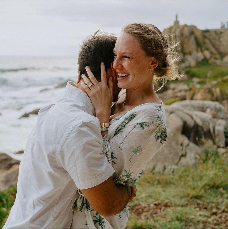 The pair after their proposal in Porto, Portugal June 2023.