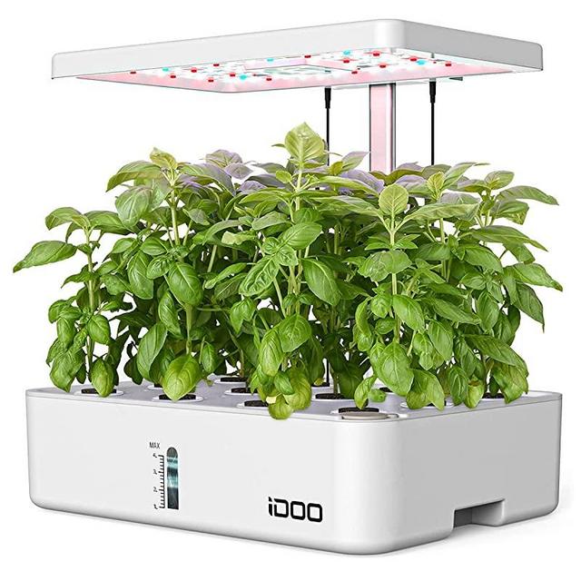 iDOO Indoor Herb Garden for Kitchen Countertop, 12Pods Hydroponic Growing System with Grow Light, Plants Germination Kit with Air Circulation, Automatic Timing, Up to 11.02 inches (White)