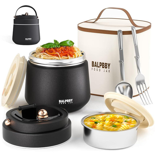 Thermo for Hot Food Adults 40OZ Soup Thermo Lunch Containers Wide Mouth Vacuum Insulated Food Jar Stainless Steel Leakproof Lunch Box with Spoon and Fork, Keeps Food Warm, Ideal Gift for Women