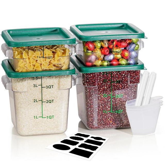 2QT&4QT NSF Food Storage Containers: 8 PCS[Food Grade] [Hot&Cold Resistant] Commercial Clear Square Food Storage Containers with Scales Handles for Home Restaurant Kitchen(BPA FREE)