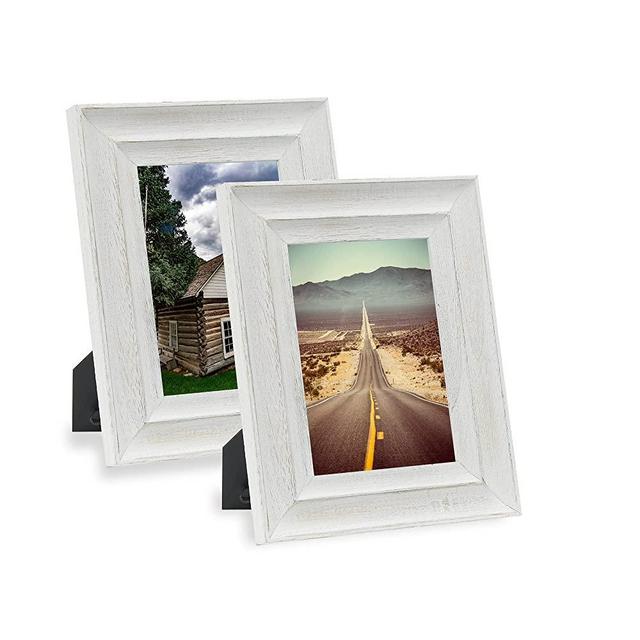 Robhomily 5x7 Rustic Picture Frame Solid Wood with High Definition Glass, 2 Pack Photo Frames for Wall or Tabletop Display,Weathered White Farmhouse Style Display Frame