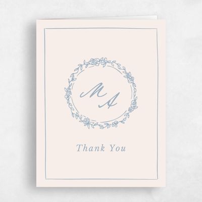 Beige Monogram Wedding Thank You - Violet Portrait
