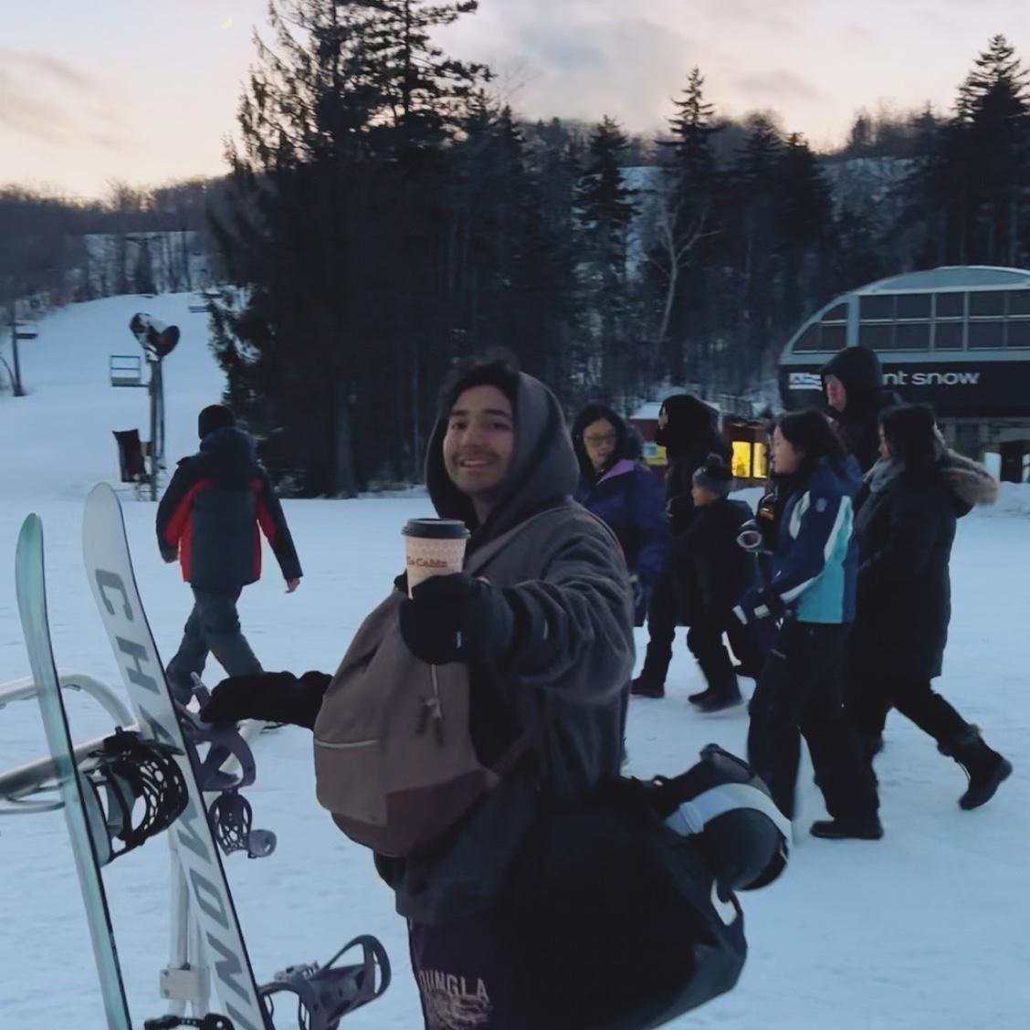 First time snowboarding together (seconds before spilling the hot chocolate everywhere)