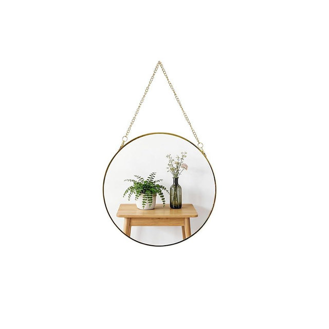 Hzxcuim 9.6-inch Modern Round Wall Mirror with Metal Frame and Hanging Chain, Suitable for Entryway, Hallway, or Bathroom Small Gold Metal Frame Mirror (Gold, 9.6 inch)