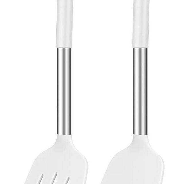 Pack of 2 Silicone Solid Turner ,Non Stick Slotted Kitchen Spatulas ,High Heat Resistant BPA Free Cooking Utensils ,Ideal Cookware for Fish ,Eggs ,Pancakes