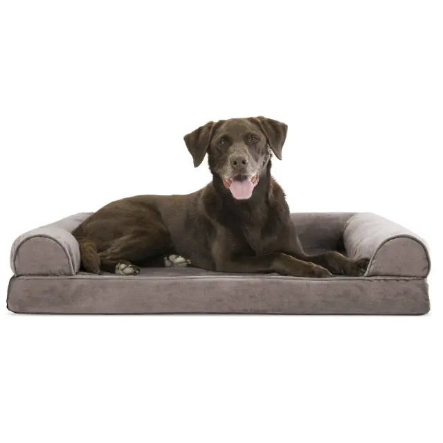 FurHaven Faux Fur & Velvet Orthopedic Sofa Dog Bed - Large, Smoke Gray