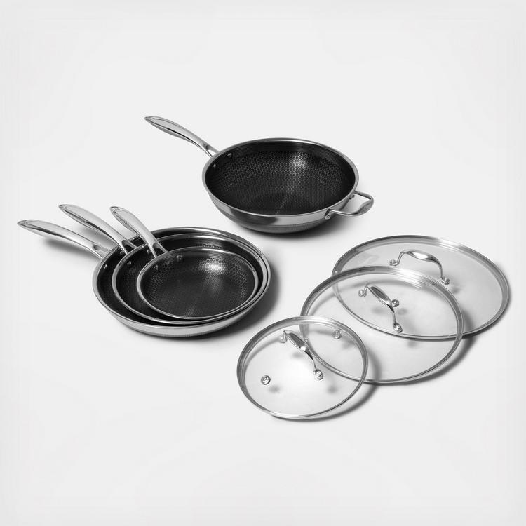 HexClad Hybrid Stainless Steel 6 Piece Frying Pan Set with Lids - 8, 10, 12  in for sale online