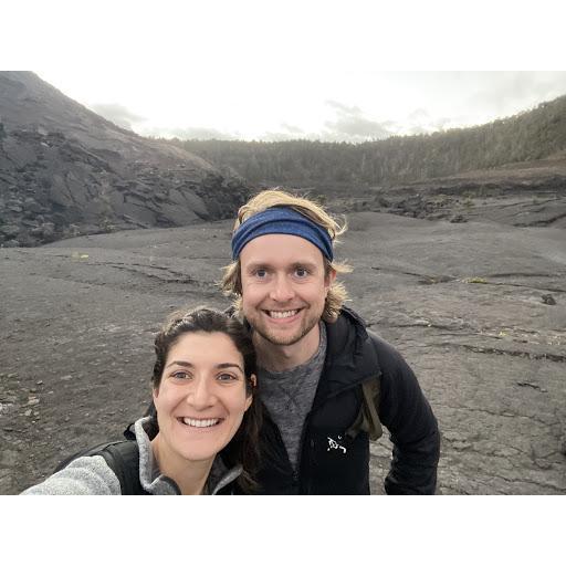 Walking on a lava bed in Volcanoes National Park.