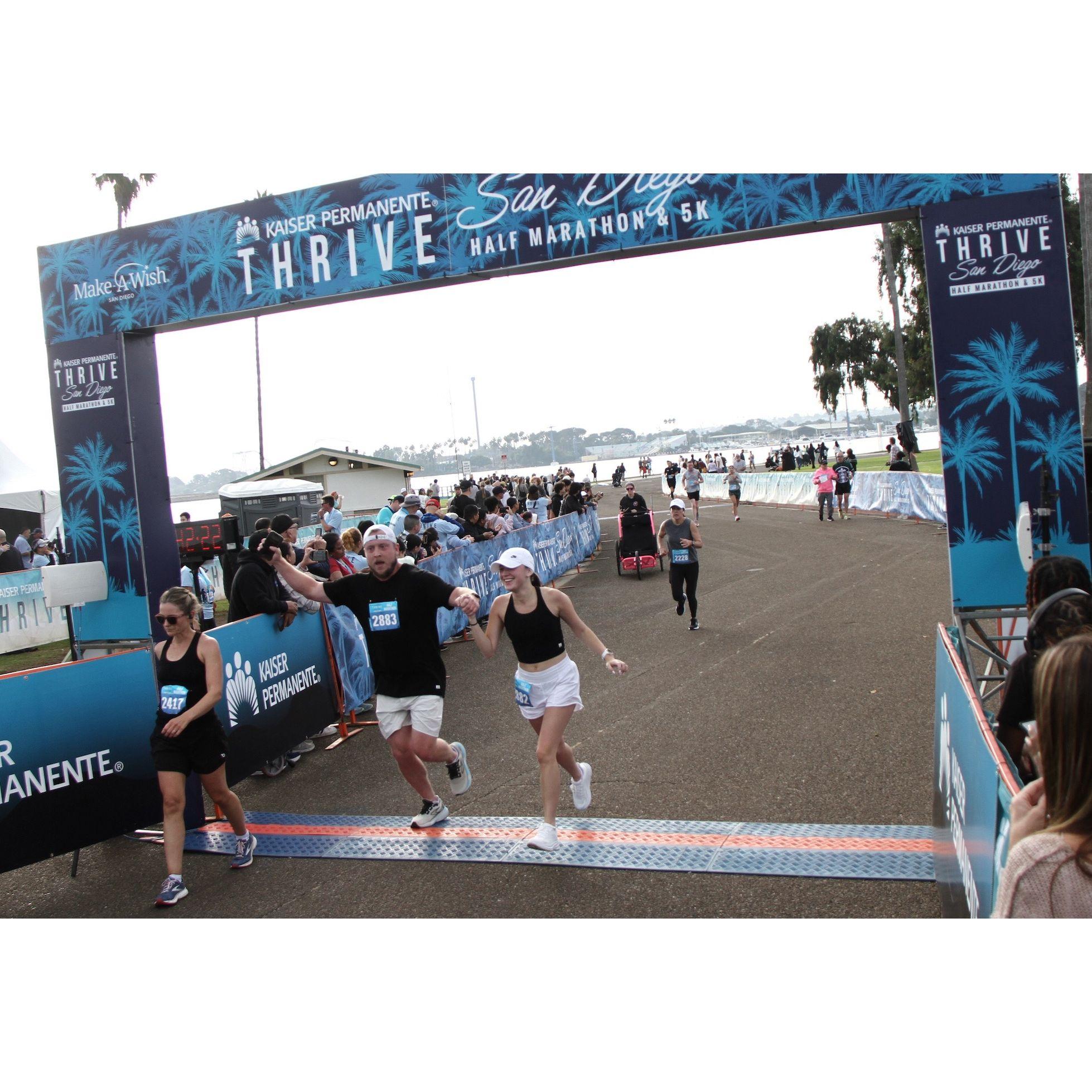 Crossing the finish line together - the exact moment Anita decided she wouldn't join me for the full in Honolulu.