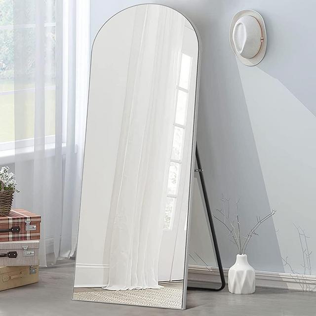 Pexfix Arched Full Length Mirror 65''×22'' Arched Wall Mirror Floor Mirror with Stand Full Body Mirror with Silver Wood Frame