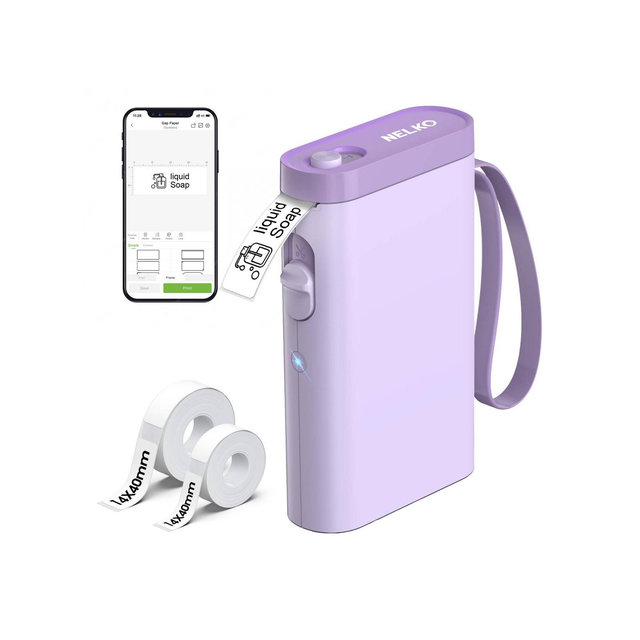 Nelko P21 Bluetooth Label Printer Purple with 14x40mm 100pc Roll and 14x40mm 180pc Roll