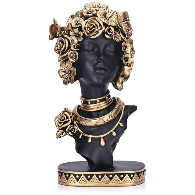 XIYOUQI African American Woman Bust Statue, Vintage African Figurines and Sculptures, Elegant Art Decor for Home and Office, Ornamental Accent for Living Room, Bookshelf – Perfect Housewarming Gift