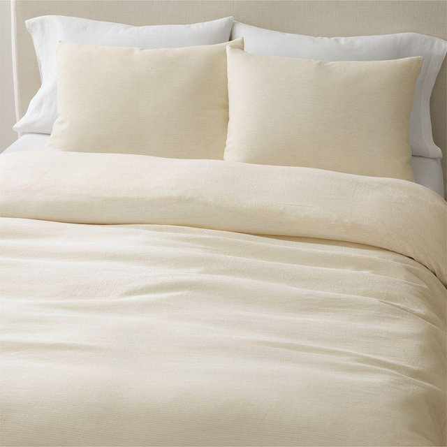 European Flax Linen King/Cal. King Duvet, Sand Pinstripe