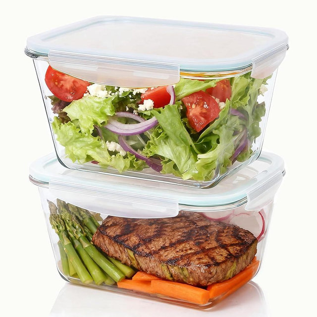 Hontent 2 Pack Large Glass Storage Containers with Lids 85oz/10.5cup Big Airtight Glass Food Storage Containers for Rotisserie Chicken Watermelon Meal Prep, BPA Free, Freezer Dishwasher Oven Safe