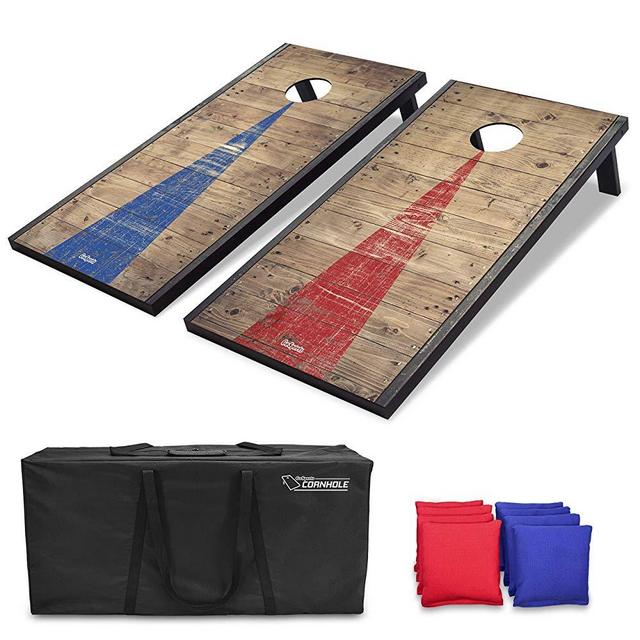 GoSports Classic Cornhole Set - Includes 8 Bean Bags, Travel Case and Game Rules (Choose between American Flag, Football, Rustic, and Classic Designs)