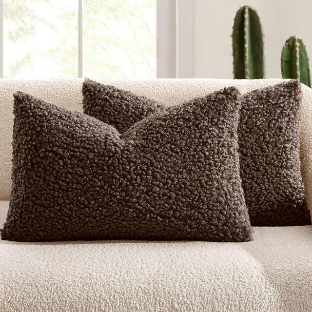 MIULEE Pack of 2 Throw Pillow Covers 12x20 Inch Neutral Chocolate Faux Fur Decorative Sherpa Pillow Covers Fuzzy Accent Soft Sheepskin Fleece Cushion Cases for Boho Home Decor Couch Living Room Bed