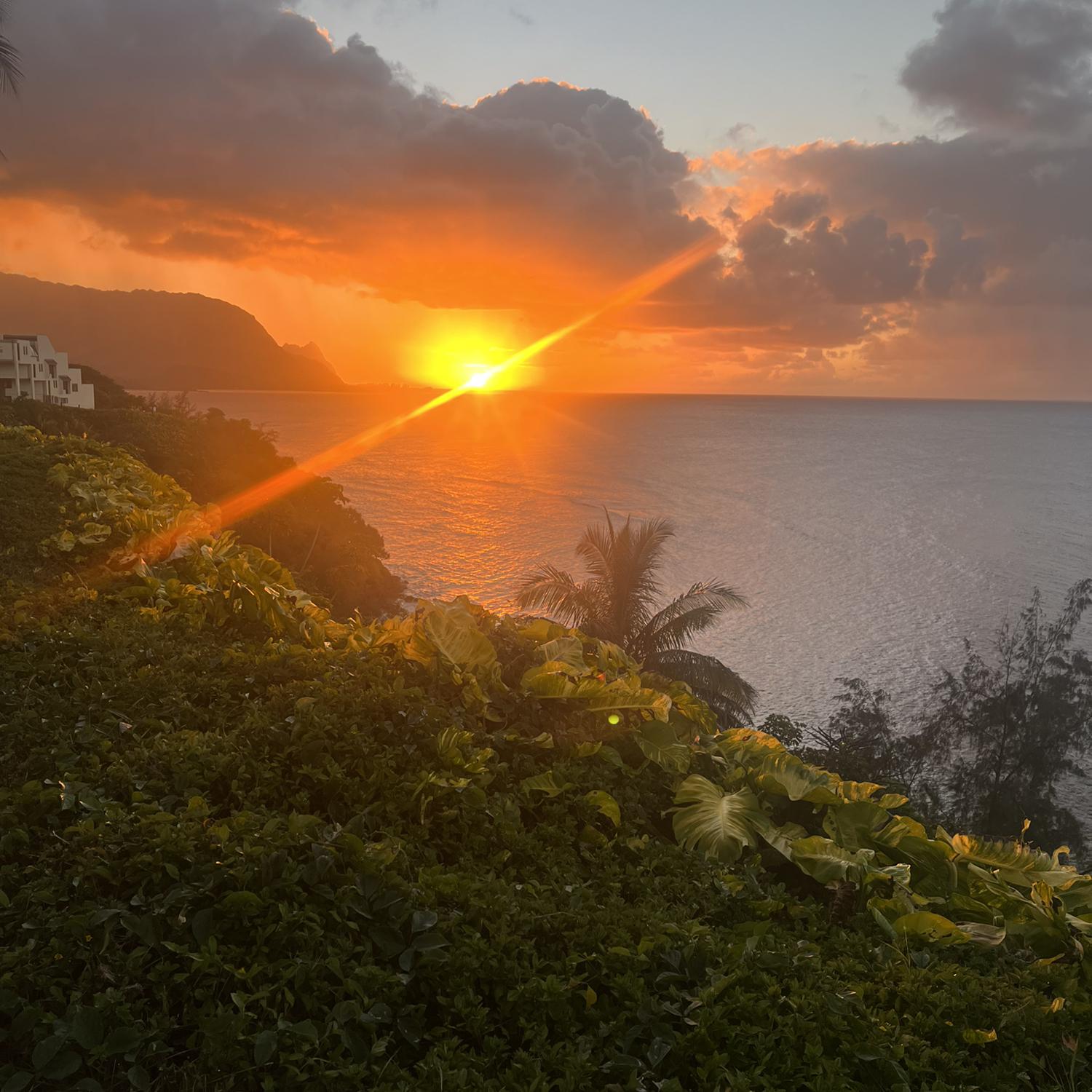 The beautiful sunset at Hideaways Beach in Kauai.  We saw the sunset and Adolfo proposed!