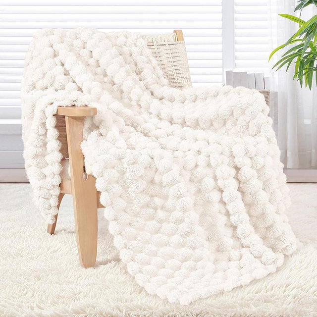 Whale Flotilla Throw Blanket for Couch with Jacquard Pattern, Fuzzy Soft Cozy Exquisite Blankets for All Season, Warm and Fluffy, 50x60 Inch, Ivory