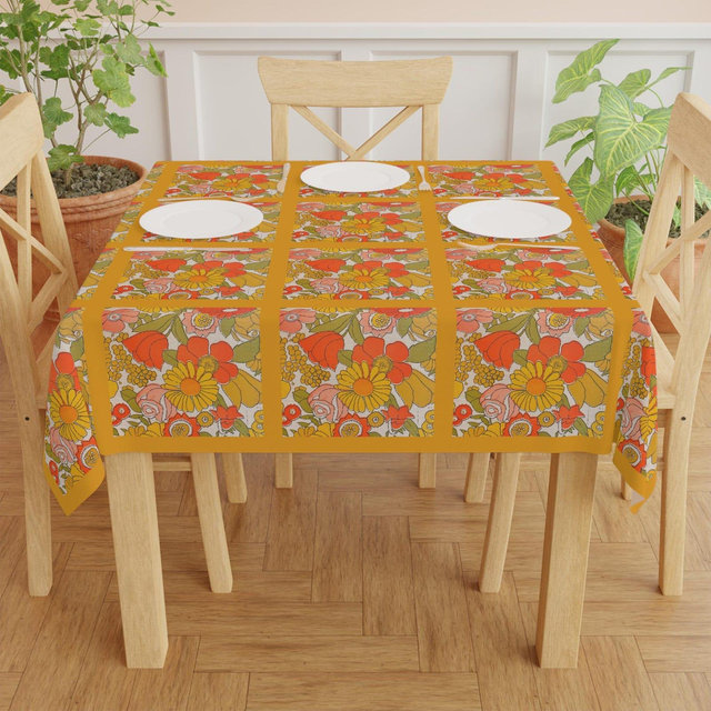 Retro 1960 Orange Floral Tablecloth