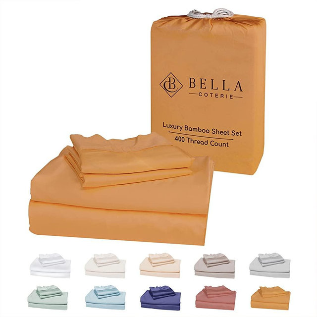Bella Coterie Luxury California King Bamboo Sheet Set | Organically Grown | Ultra Soft | Cooling for Hot Sleepers | 18" Deep Pocket [Marigold]