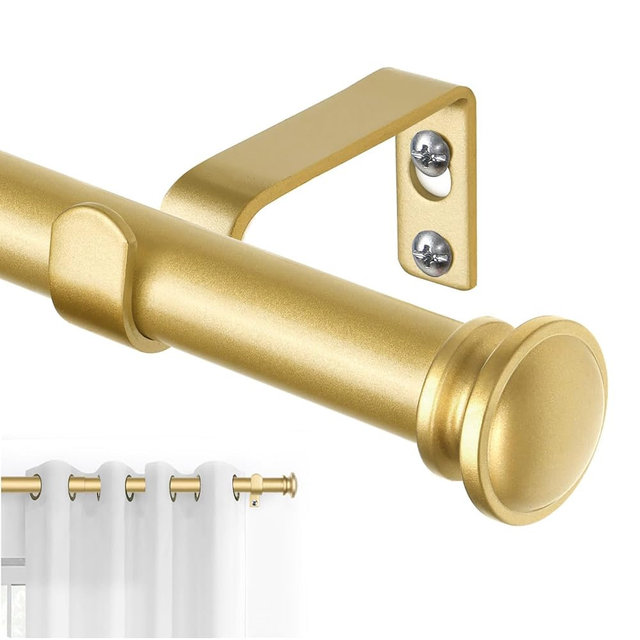 TONIAL Curtain Rod 32 to 86 Inch, Telescoping Splicing 3/4 Drapery Rods for Windows Decorative Single Rod with Small Cap End, Antique Gold