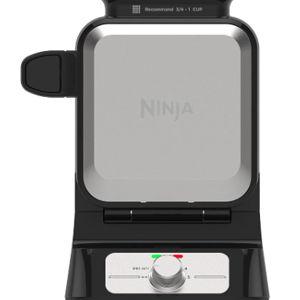 Ninja BW1001 NeverStick PRO Belgian Waffle Maker, Vertical Design, 5 Shade Settings, with Precision-Pour Cup & Chef-curated Recipe Guide, Black & Silver