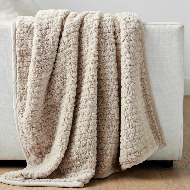 Diamond Ridge Faux Fur Throw, Light Mushroom, 50" x 60"