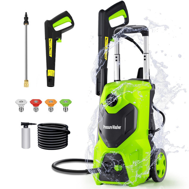 Electric Pressure Washer 3.2 GPM 25 ft Hose 4 Nozzles Foam Cannon Portable Orange