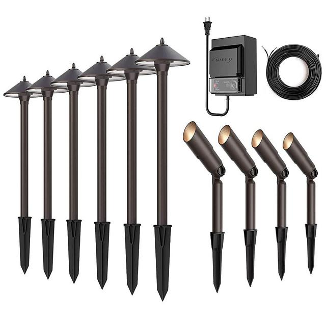 Malibu Low Voltage Landscape Lighting Set 10PCS Pathway Floodlight Kit for Garden Yard Driveway Outdoor 8308-9903-10