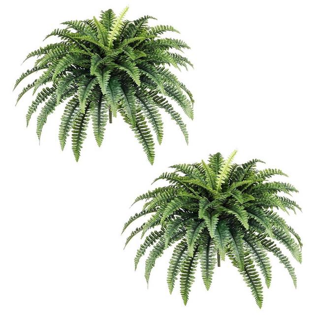 FOREST PRINCE 42" Artificial Boston Fern Large Bush Plants, 2 Bundles of Fake Ferns with 65 Fronds for Outdoors Home Decor