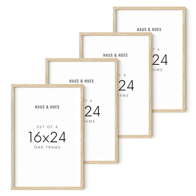 HAUS AND HUES Beige Oak Wood 16x24 Picture Frame - Modern Wood Wall Art Display - Lightweight 16x24 Frame for Art Prints, Photos, Posters - Ready-to-Hang Vertically & Horizontally (Set of 4)