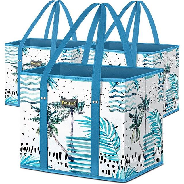 BALEINE 3Pk Reusable Grocery Bags, Foldable Shopping Bags for Groceries with Reinforced Bottom & Handles