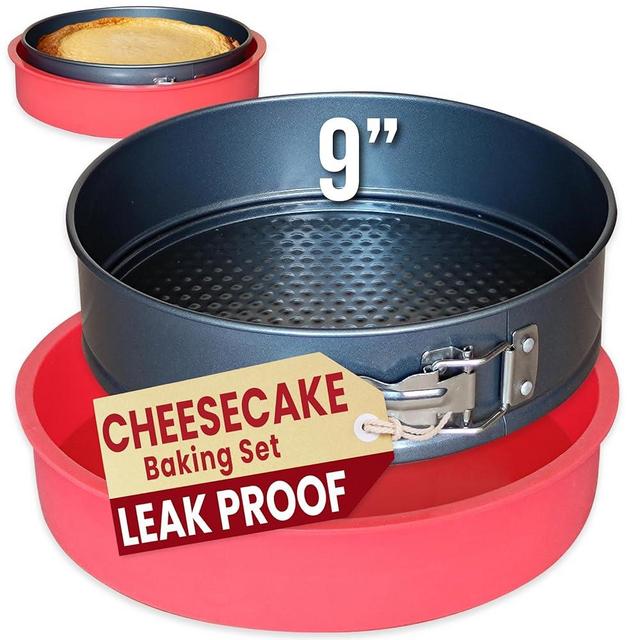 Springform Pan 9 Inch NONSTICK with LEAKPROOF SILICONE PANprotector - 9 In Springform Pan for Cheesecake – Spring Form Pans 9 Inch - Cheese Cake Pans for Baking in WATER BATH with NO FOIL WRAP
