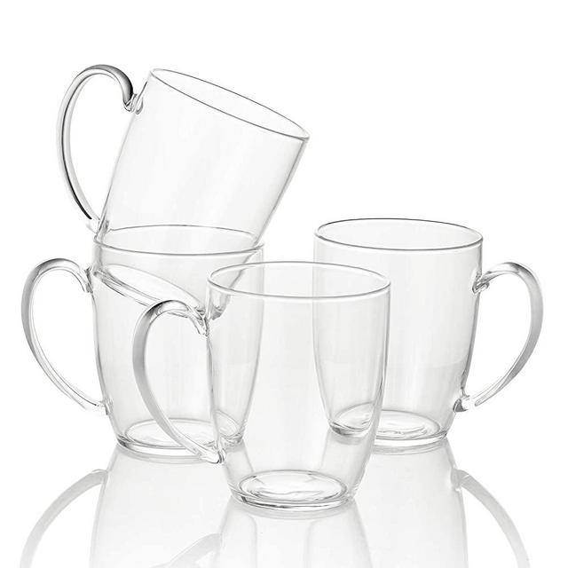 Enindel 3029.01 Glass Large Coffee Mug, Tea Cups, Clear, 16 OZ, Set of 4