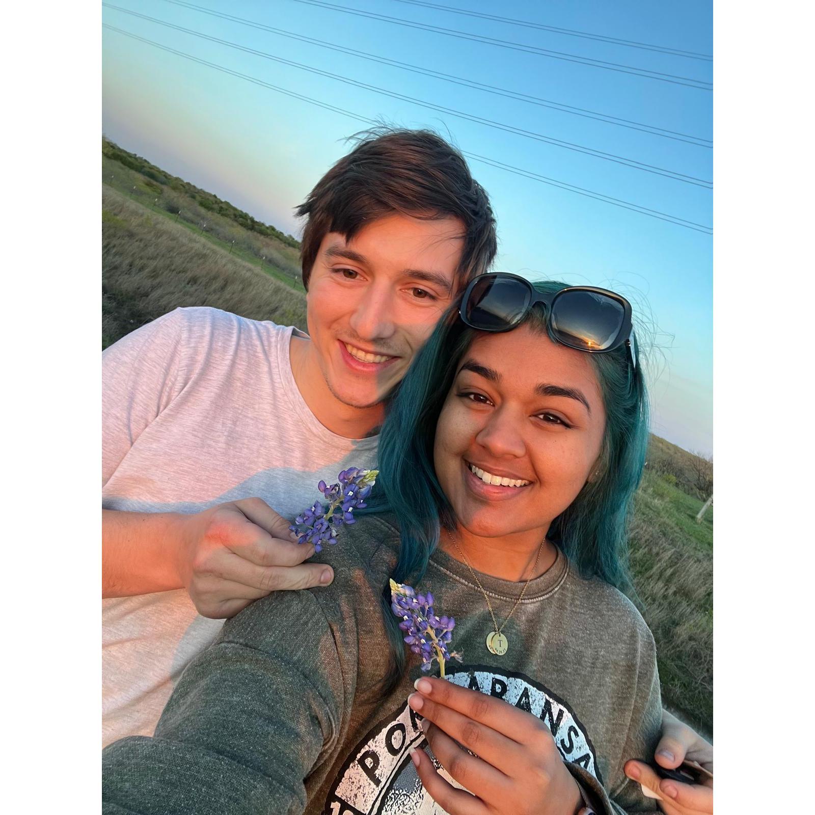 Pavani's first time seeing Bluebonnets, Cole pulled off the highway and picked her one and then we watched the sunset together.