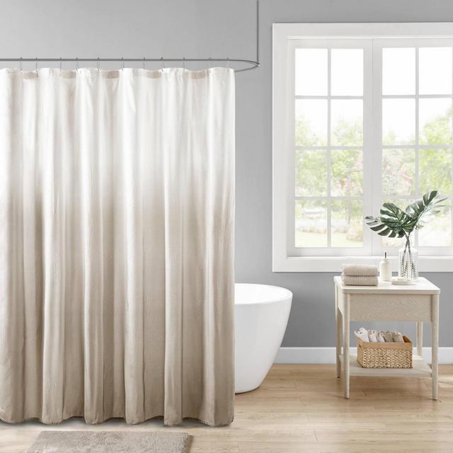 Maris Ombre Printed Seersucker Shower Curtain Taupe