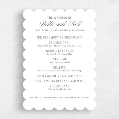 White Scalloped Wedding Program - Roscana