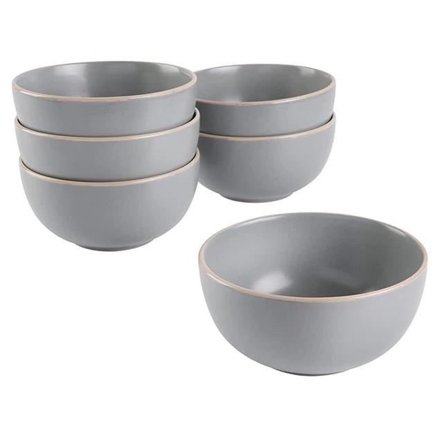 Gibson Home Rockaway Round Stoneware Dinnerware Set, 6-Piece Bowl Set (26.5oz), Matte Grey