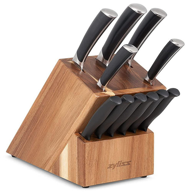 ZYLISS Knife Block Set, 12 piece Professional Kitchen Cutlery Knife Set with German Stainless Steel Knives and Acacia Storage Block