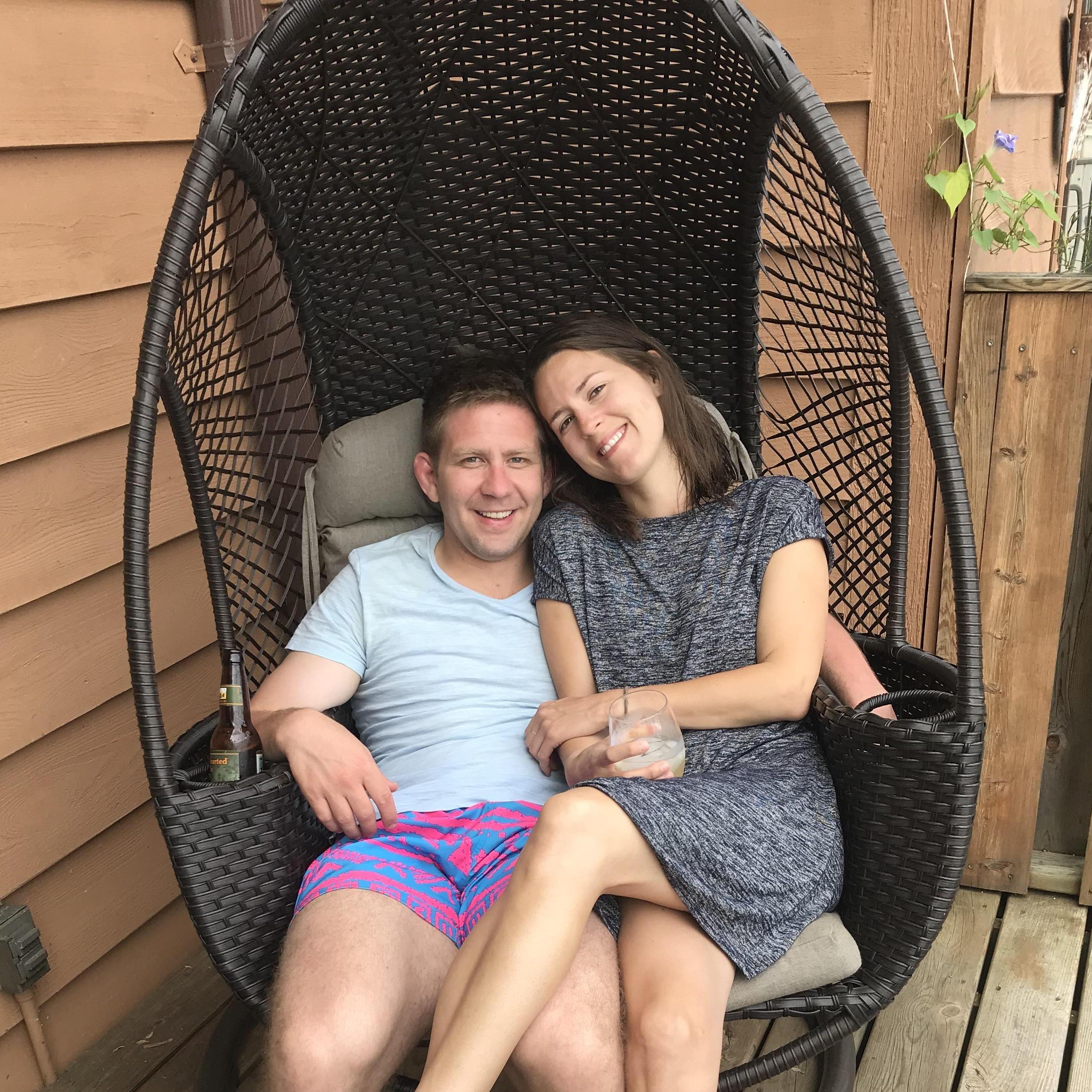 In our happy place...my parent's porch in Bayfield, WI!