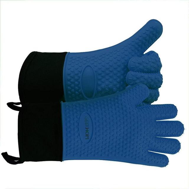 GEEKHOM Grilling Gloves, Heat Resistant Gloves BBQ Kitchen Silicone Oven Mitts, Long Waterproof Non-Slip Potholder for Barbecue, Cooking, Baking (Royal Blue)